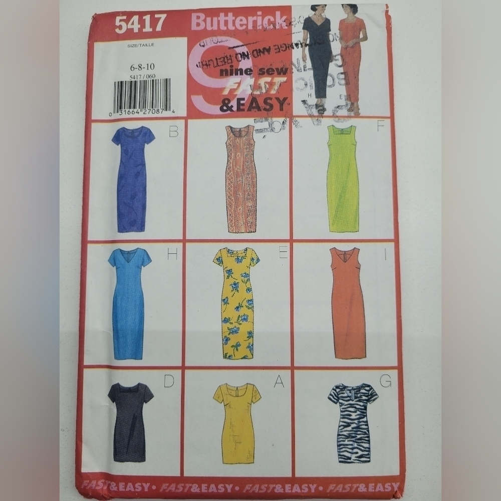 🧵4/$20🧵 Butterick 5417 Dress Sewing Pattern Uncut Size 6-10 DYI Supplies